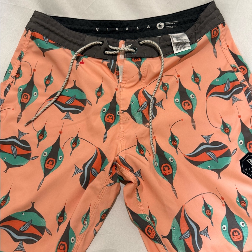 VISSLA Gray Waistband Swim Shorts with Tropical Accent